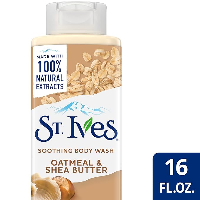 St. Ives Body Wash - Soothing Moisturizing Cleanser with Oatmeal & Shea Butter, Natural Body Wash for Sensitive Skin Made with Plant-Based Cleansers and 100% Natural Extracts, 16 Oz Ea (Pack of 2)