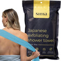 Sima Brand Exfoliating Washcloth Face & Body Scrub Towel - Japanese Exfoliating Towel with Hexagon Fibers, Body Scrubber with 2 Sides for Scrubbing & Washing, Extra Long Body Towels (Blue)
