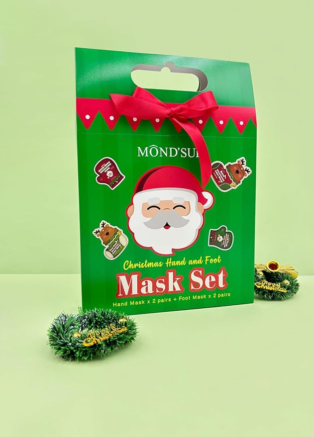 MOND'SUB Christmas Hand and Foot Mask,Moisturizing & Repairing,Self Care Gifts for Women,Spa Kit, Stocking Stuffers, 2 Gloves & 2 Socks,Rose & Tea Tree
