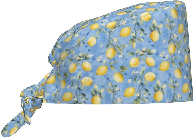 Scrub Cap for Women and Men Boho Black Leaf Pattern Adjustable Breathable Sweatband Hat for Work Kitchen Spa Shower Daily Use