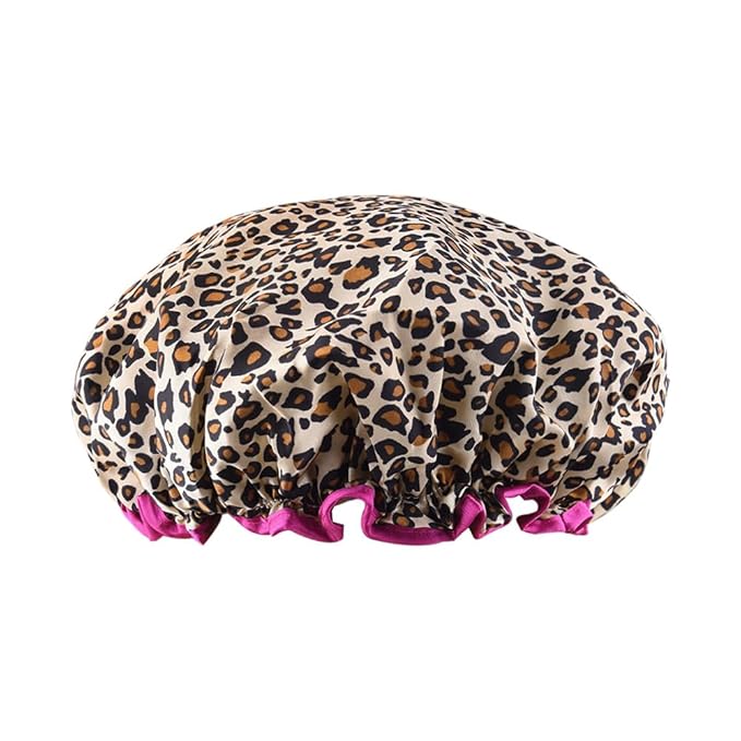 Vintage Leopard Print Shower Cap for Long Hair Braids Womens Fabric Waterproof Large Leopard Shower Caps for Women Washable Elastic Adjustable Bath Hair Caps for Washing Spa Bath Cap for Women Trendy