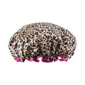 Vintage Leopard Print Shower Cap for Long Hair Braids Womens Fabric Waterproof Large Leopard Shower Caps for Women Washable Elastic Adjustable Bath Hair Caps for Washing Spa Bath Cap for Women Trendy