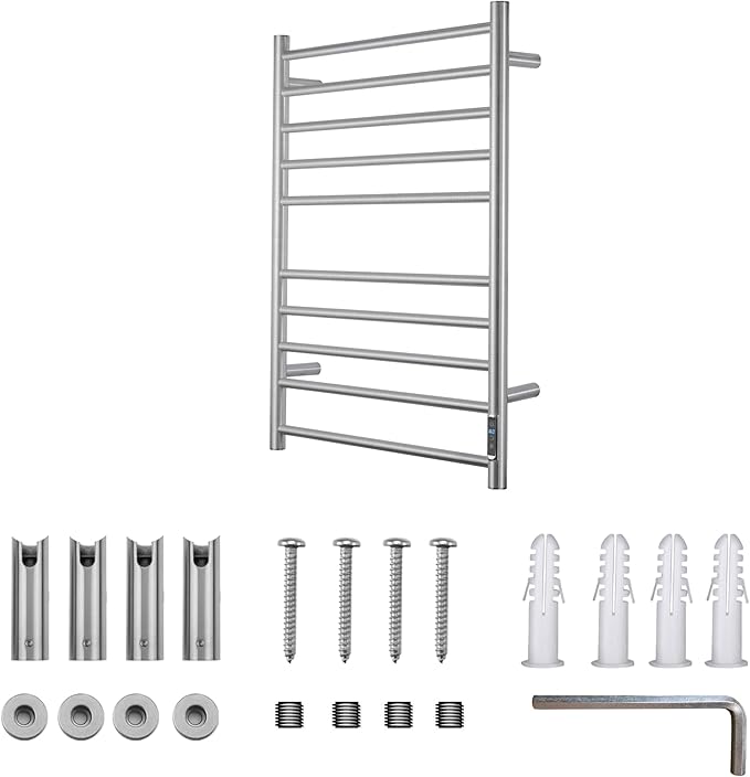 Heated Towel Racks for Bathroom, Wall Mounted Electric Towel Warmer Racks with Timer & Temperature Control, 10 Bar Stainless Steel Towel Heater for Bathroom, Brushed Silver, Plug-in