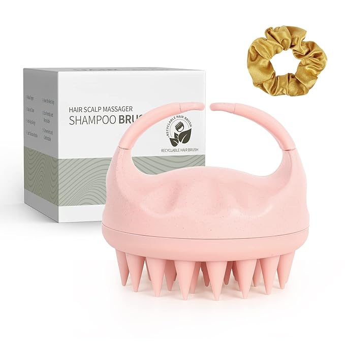 Sndyi Scalp Massager Shampoo Brush, Scalp Scrubber with Soft Silicone Bristles, Scalp Exfoliator for Dandruff Removal, Scalp Massager for Hair Growth, Wet Dry Hair Brush for Scalp Care, Pink