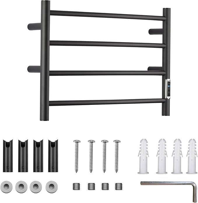 Heated Towel Racks for Bathroom, Wall Mounted Electric Towel Warmer Racks with Timer & Temperature Control, 4 Bar Stainless Steel Towel Heater for Bathroom,Plug-in,Black