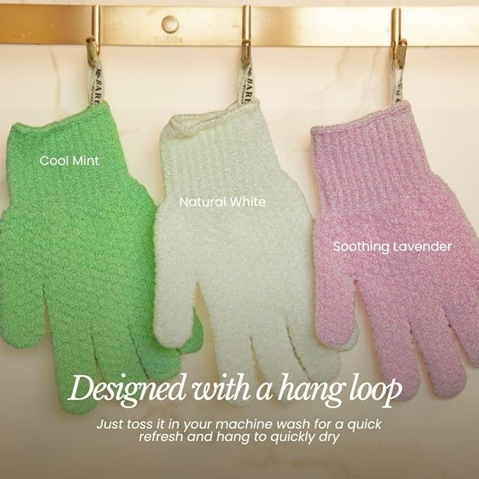 Bare Botanics 4 Pack White Exfoliating Shower Gloves - 100% Nylon Fibers for Gentle Exfoliation - for Both Wet or Dry Exfoliation - Machine Washable - Vegan & Cruelty-Free
