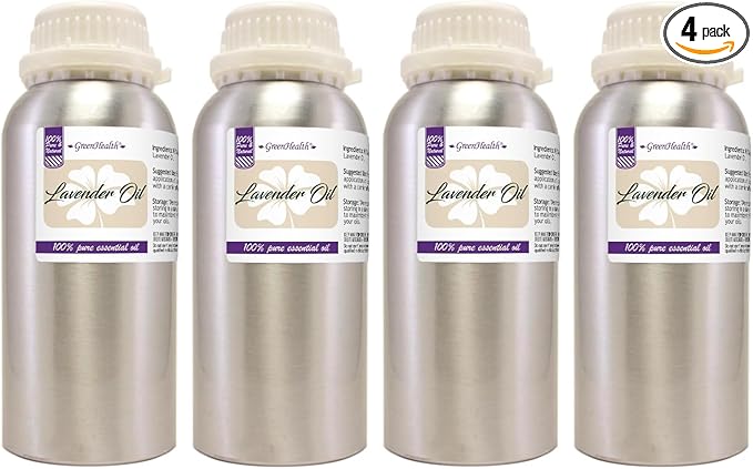2 Bottles – GreenHealth Lavender Essential Oil – 16 fl oz Each (32 fl oz Total) – 100% Pure & Uncut – Aluminum Bottles – Bulk Lavender Oil for Diffuser, Aromatherapy, Soap Making & Candles (Pack of 2)