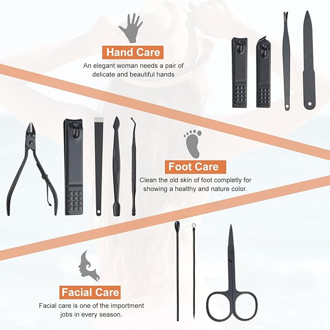 Nail Kit, Manicure Kit, Nail Care Kit for Men, Manicure Pedicure Set, Nail Clippers Toenail Clippers Kit, Professional Manicure Kit Pedicure Kit, Leather Color Travel Case, Set of 12.