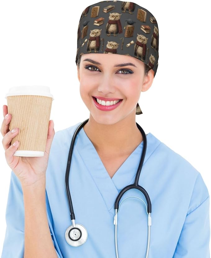 Alligator Ice Cream Working Cap, Scrub Cap with Sweatband, Adjustable Tie Back Hat Breathable Headgear for Women/Men