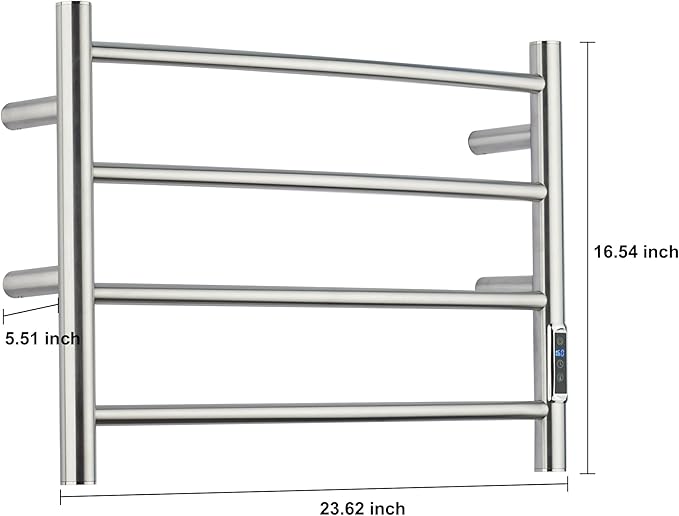 Heated Towel Racks for Bathroom, Wall Mounted Electric Towel Warmer Racks with Timer & Temperature Control, Stainless Steel Towel Heater for Bathroom, Brushed (Round-Brushed Silver, 4 Bars)
