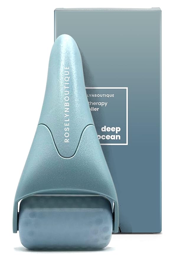 ROSELYNBOUTIQUE Ice Roller for Face & Gua Sha Facial Tools - Wrinkles Fine Lines Puffiness Stick Massager Facial Skin Care Tools Self Care Gifts for Men Women (Deep Ocean)