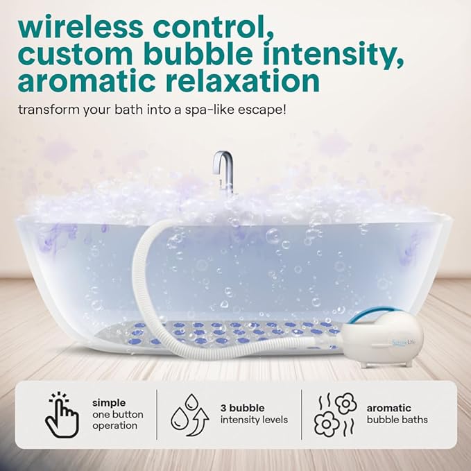 SereneLife Portable Spa Bubble Bath Massager - Relaxing Spa Non-Slip Mat with Suction Cup Bottom, Motorized Air Pump, Adjustable Bubble Settings and Remote Control, 47” x 14.2”