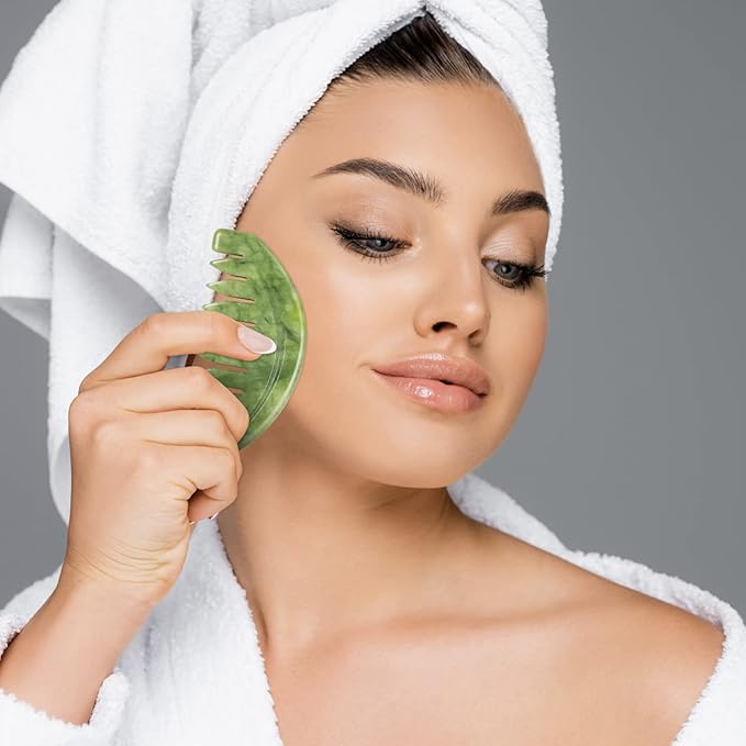 Scalp Massage Comb, Scalp Massager for Hair Growth, Head Scratcher for Itchy Scalp, Natural Gua Sha Jade Stone for Stress Relief, Meridian Brush