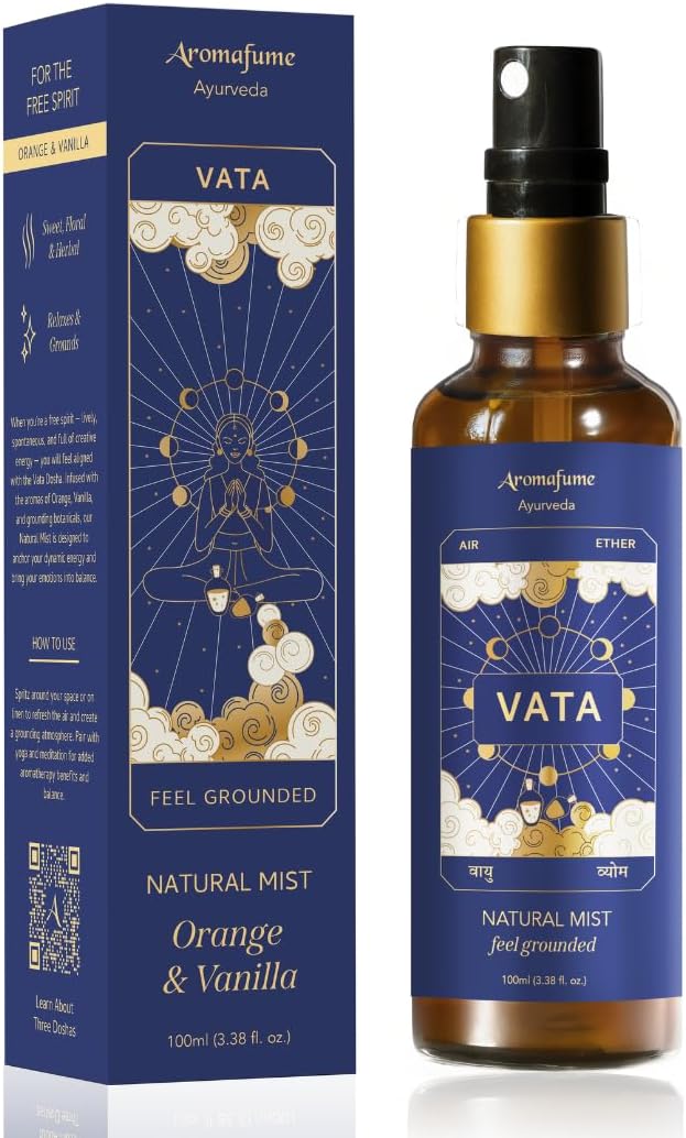 Orange & Vanilla Ayurveda Mist | Vata Balancing Room Spray | Air Freshener | Home Fragrance | Use for Aromatherapy, Relaxation, Sleep, Stress Relief | Reiki, Yoga, Meditation Mist |100ml | Aromafume