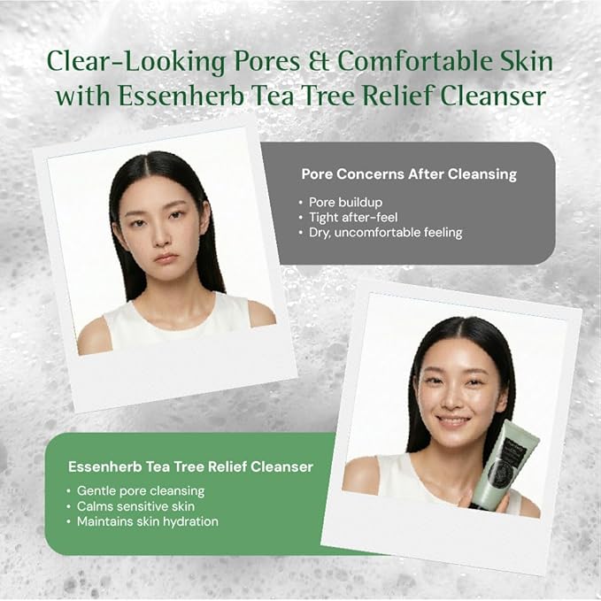 TeaTree relief Foam Cleanser -Gentle Face Wash with Creamy Foam Texture & Hyaluronic Acid, BHA for Deep Pore Cleansing, For Oily & Sensitive Skin,Korean Skin Care (5.07 fl.oz) 2 EA