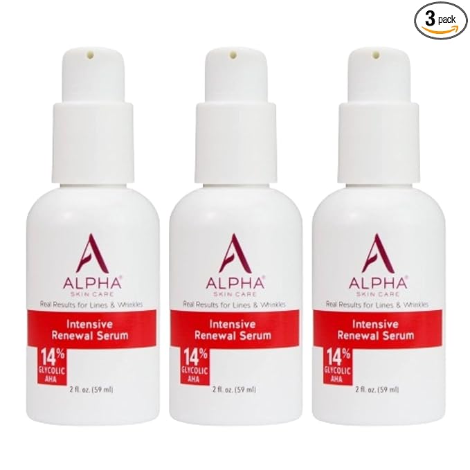 Alpha Skin Care Renewal Serum, 14% Glycolic AHA, Anti-Aging Formula, Reduces Lines & Wrinkles, Alpha Hydroxy Acid Exfoliates & Evens Skin Tones, Rejuvenates & Hydrates, 2 Oz, Pack of 3