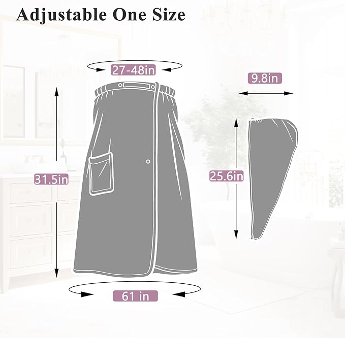 Women’s Adjustable Spa Wrap Towel Set, Microfiber Body Wrap Bathrobe with Matching Hair Towel, Super Absorbent & Quick Dry Shower Wrap for Home, Gym, Pool – Purple(Purple)