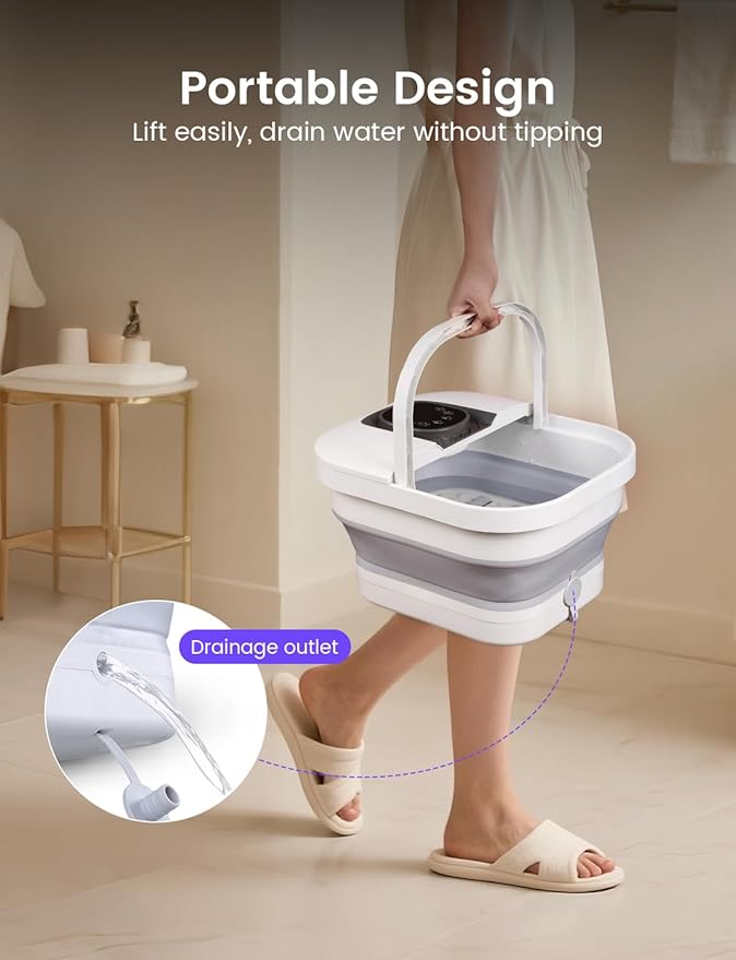 RIKE Collapsible Foot Spa with Fast PTC Heating and Massage, 14 Temp Control Precise Heated Foot Bath, Smart Digital Touch Screen & Ambient Light, Space-Saving Design, Ideal Mothers Day Gifts for Mom