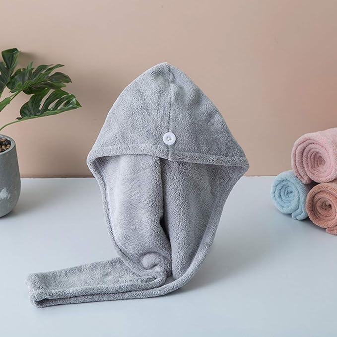 Microfiber Hair Drying Wrap Towel for Women Turban Fast Dry Gray