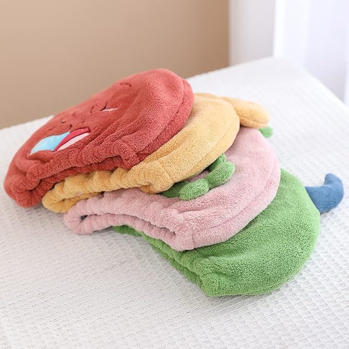Hair Drying Towel for Kids Girls, Cute Cartoon Absorbent Quick Drying Bath Wrap Set for Bathing, Swimming Pool, Soft Microfiber Cap for Curly Long & Wet Hair, Yellow Flower