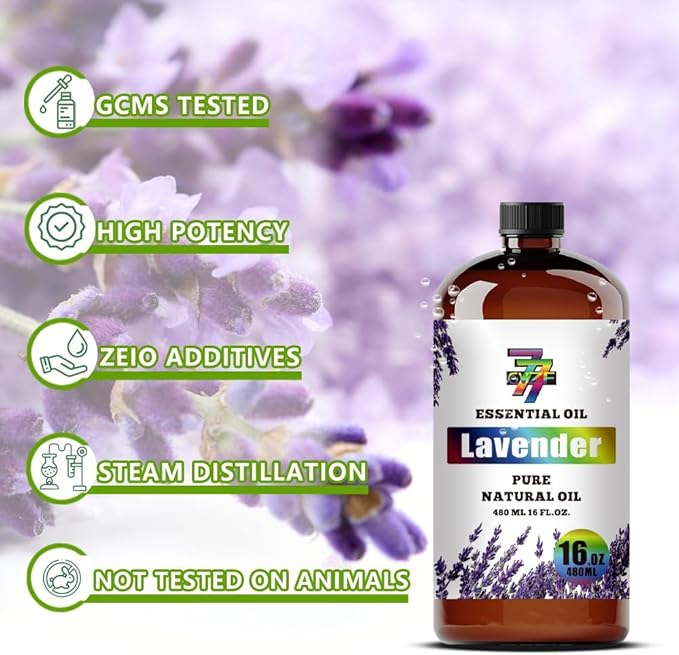 Lavender Essential Oil - GV77ZF Lavender Oils for Diffusers, Humidifiers, DIY Candles, Soap, Cleaning, Home, Office, Yoga, Massage, Gifts - 16 fl oz (480 ml)