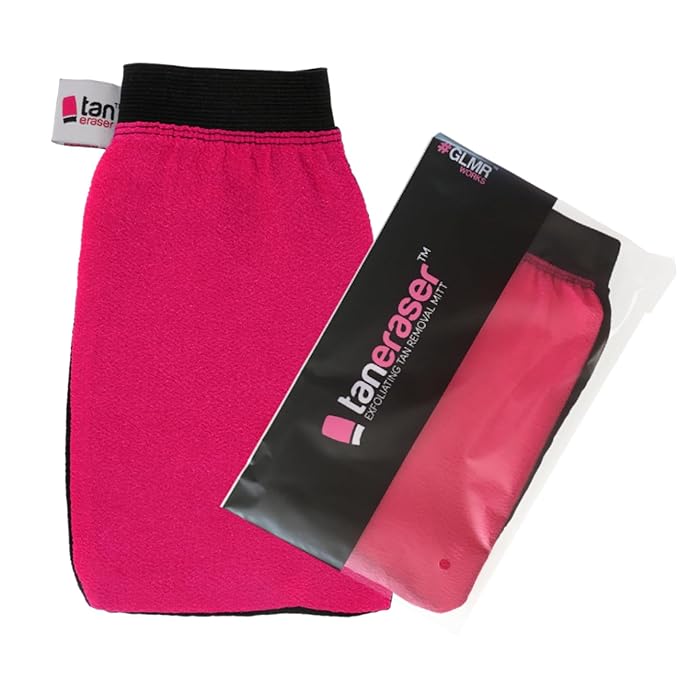 Tan Eraser Spray and Self Tan Remover Exfoliating Mitt | Salon Recommended Exfoliator Glove Easily Removes Any Sunless Tanner (Pink/Black)