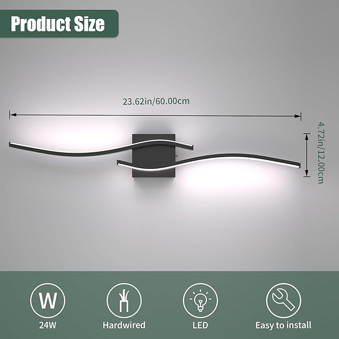 Espird 23inch Led Bathroom Vanity Light Bar, Matte Black 5CCT Dimmable 2700-6500K Vanity Lights for Bathroom, Modern Bathroom Light Fixtures Over Mirror Led Lighting Fixtures