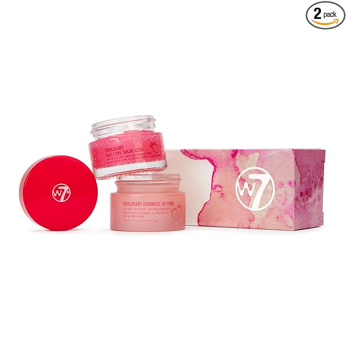 W7 Sweet Dreams Lip Scrub & Overnight Lip Mask Duo - 2 Piece Gift Set - Strawberry Flavour - Exfoliate, Condition, Soothe & Hydrate