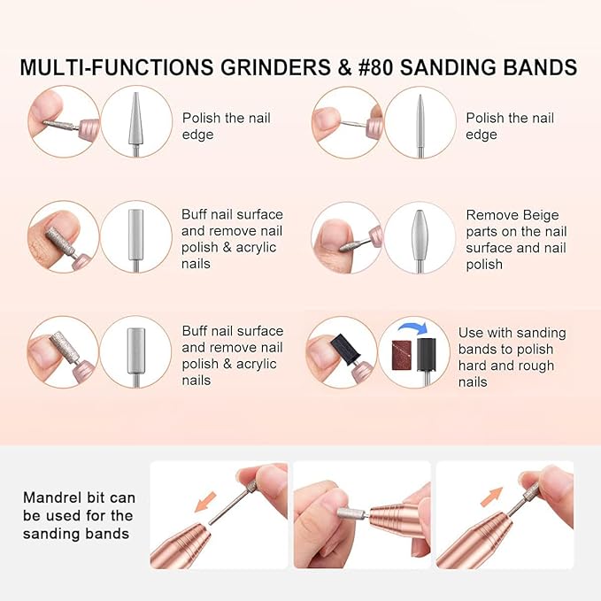 COSITTE Electric Nail Drill, USB Electric Nail Drill Machine for Acrylic Nails, Portable Electrical Nail File Polishing Tool Manicure Pedicure Efile Nail Supplies for Home and Salon Use, Gold