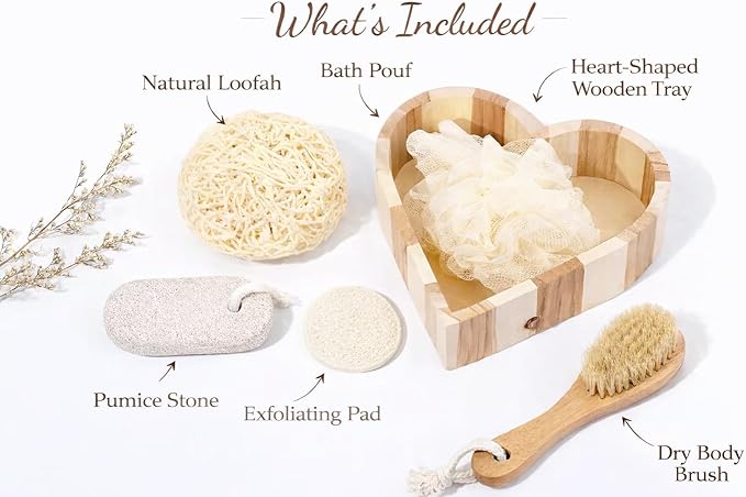 Essentials Spa Gift Set for Women, Heart Shaped Self Care Gift, Relaxation Bath Kit, Gift Ready Box, Mothers Day Gift for Mom
