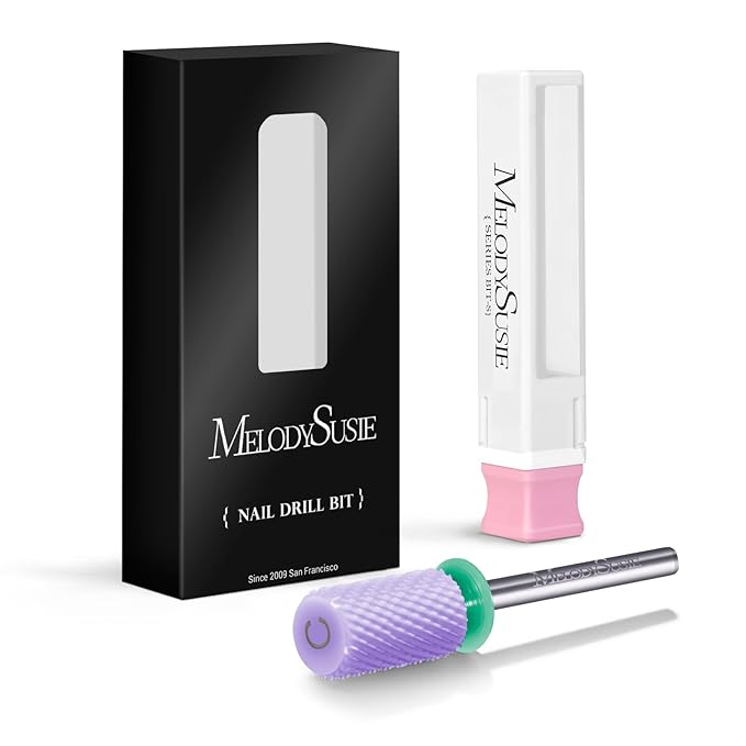 MelodySusie Ceramic Nail Drill Bits, 3/32'' Chamfer Flat Top Large Barrel Bits, Fast Remove Acrylic or Hard Gel, Nail Tool for Manicure Pedicure, Salon Home, Professional or Beginner, Purple, Coarse