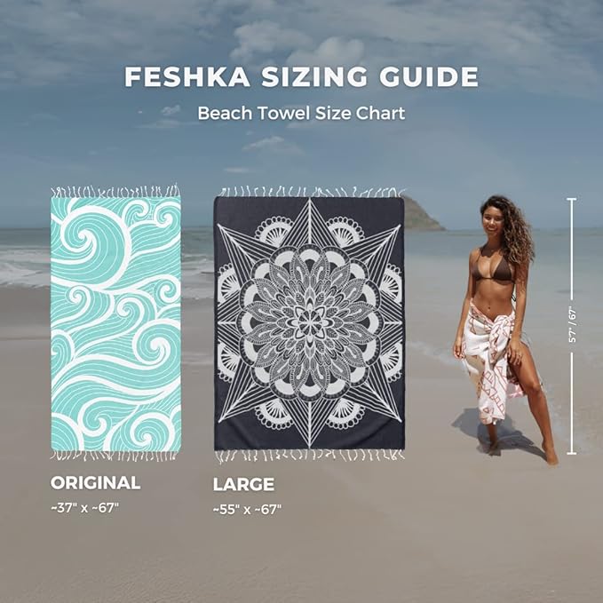 FESHKA Sand Free Turkish Beach Towel (37 x 67) Quick Dry Bath Towel, Oversized Beach Blanket, Lightweight for Travel - Made with 100% Organic Turkish Cotton - Medor (Denim)