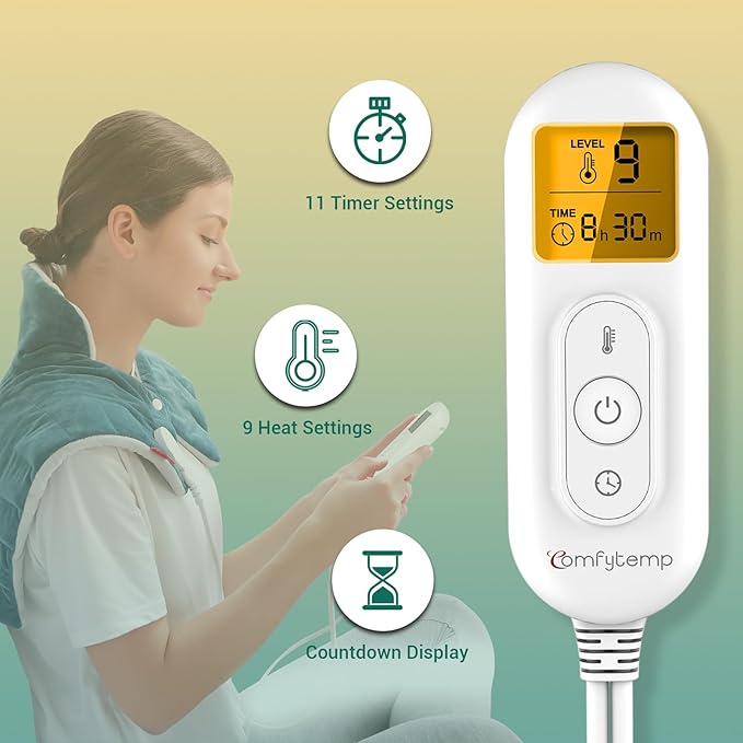 Comfytemp Heating Pad for Neck and Shoulders and Back, 2.6lb Weighted Electric Heating Pads FSA Eligible, Mothers Day Gifts for Mom Women Her, HSA Large Heated Wrap - 9 Heat Settings & 11 Timers, Blue