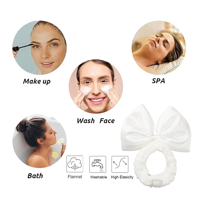 JIAHANG Large Bow Facial Spa Headband, Satin Bow Making Up Wash Hairband for Women Girls