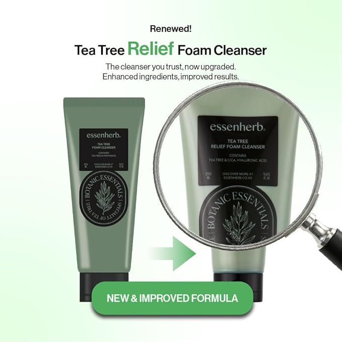 TeaTree relief Foam Cleanser -Gentle Face Wash with Creamy Foam Texture & Hyaluronic Acid, BHA for Deep Pore Cleansing, For Oily & Sensitive Skin,Korean Skin Care (5.07 fl.oz) 2 EA