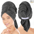 SUNLAND Microfiber Hair Towels Anti Frizz Hair Drying Towel Super Absorbent Fast Drying Turbans for Wet Curly Hair Soft Hair Towel Wrap with Elastic Band for All Hair Types 40 X 28 inches 2Pack Grey