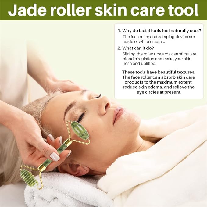 shenghang Emerald Facial Roller Massager Anti-Wrinkle and Relieve Edema Facial ridged Roller Natural Xiuyan Jade rejuvenates the Skin (Green)
