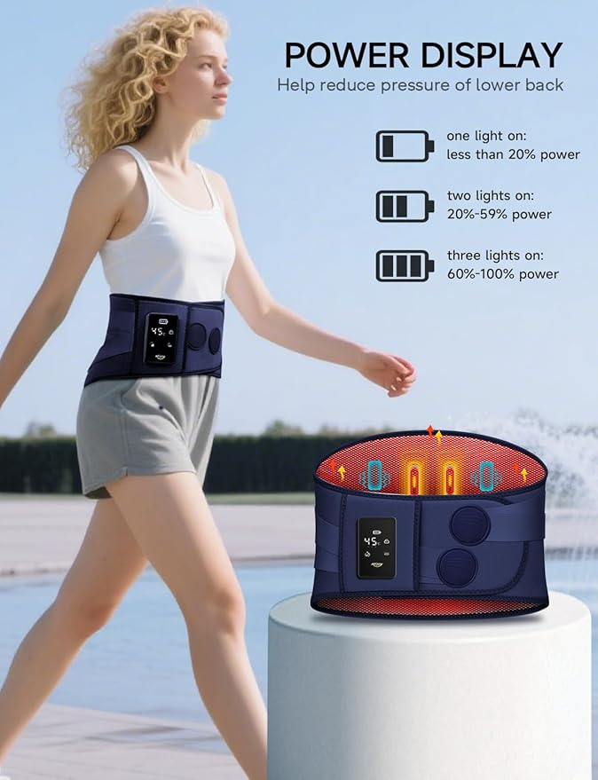 ALLJOY 67" Cordless Heating Pad for Back Pain Relief FSA Eligible HSA, Birthday Gifts for Women Men Mom Dad, Portable Lower Back Massager with 3 Heat 5 Vibration, Wireless Heating Pad for Cramps