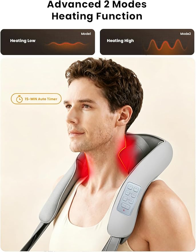 Shiatsu Neck Massager with Heat for Pain Relief Deep Tissue, Upgraded Adjustable Width 4D Kneading Shoulder Massage, Electric Back Massage Pillow, Gifts for Women Men Mom Dad, Mothers Day (Grey