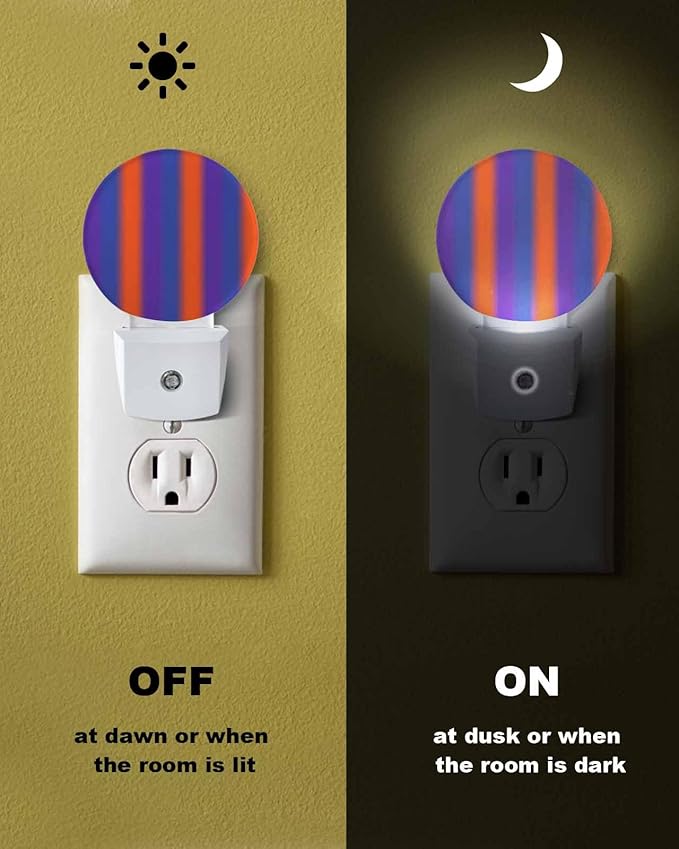 Night Lights Auto Sensor Purple Orange Night Light Gradient Color Stripe Round Lamp Plug-in LED Nightlights Dusk to Dawn for Living Room Bedroom Bathroom Hallway Wall Decor