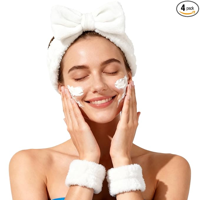 Fmeida Wrist Bands for Washing Face Skincare Headband Spa Headbands, White, 3 Pack