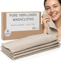 Flax Linen Washcloths for Bathroom - Waffle Washcloths 4-Pack 10x10 inch - Linen Face Cloths - Waffle Weave Cleaning Cloths with Loop - Exfoliating Face Towel for Women