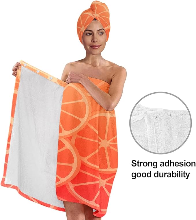 Women’s Citrus Towel Wrap and Hair Turban Set – Orange Fruit Bath Wrap Skirt with Quick Dry Hair Cap – Microfiber Spa Wrap for Girls, Women, Dorm, Travel, Gifts (Citrus 1)