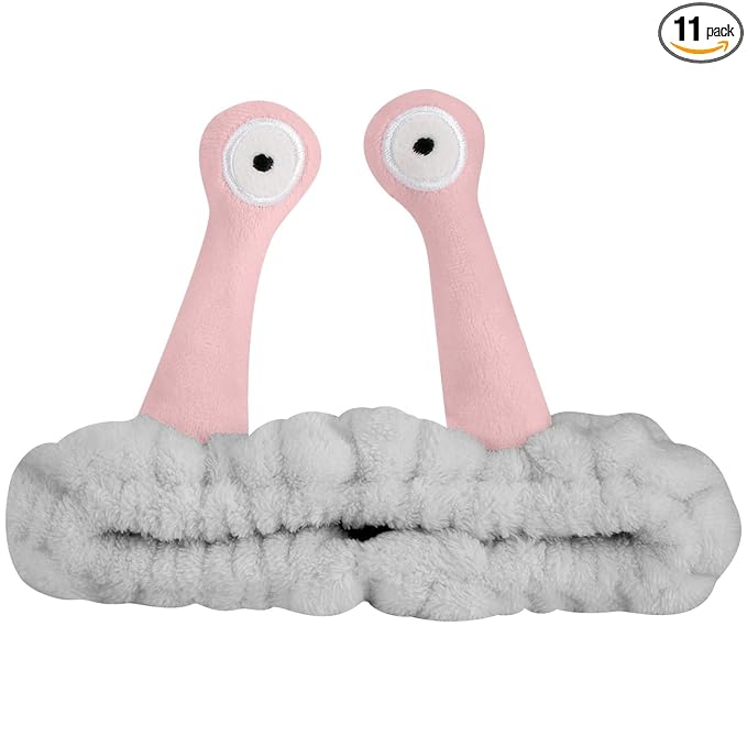 Jowmoy Cute grey pink Snail Headband,Wash Face for Women Makeup Shower Spa Headband (1 Pack)