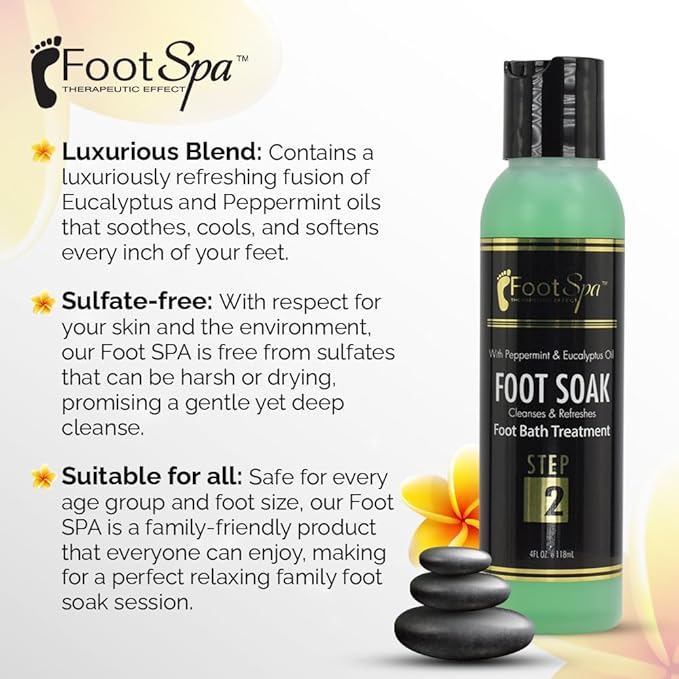 FOOT SPA - Foot Soak, Cleanses, Softens, and Refreshes - Made with Eucalyptus and Peppermint Oil – 4 Oz
