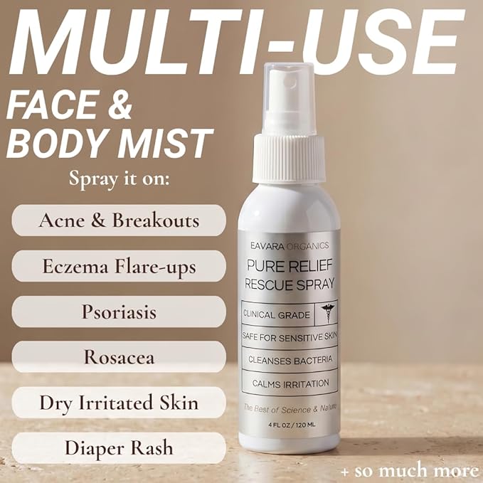 Pure Relief Rescue Spray for Sensitive, Irritated & Blemish-Prone Skin – Soothing & Gentle Facial Mist for Redness, Irritation, & Post Treatment – Hypochlorous Acid Spray for Face & Skin – 4 oz