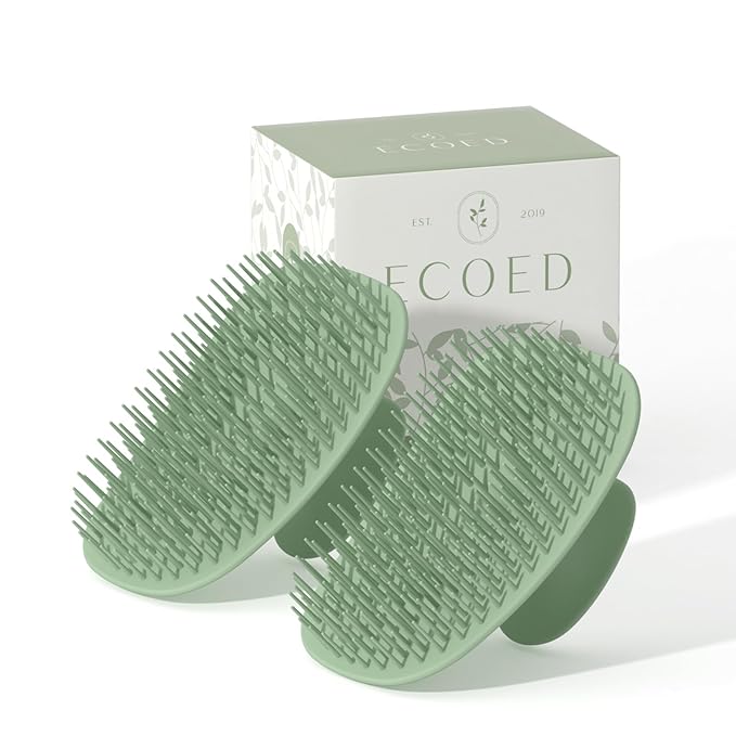 Ecoed 2 PC Scalp Massager Shampoo Brush, Scalp Scrubber & Exfoliator for Dandruff Removal, Wet & Dry and Detangler for Men and Women, Suitable for Short Medium Hair (Green)