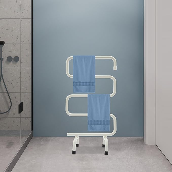 Electric Towel Warmer, S-Shaped Heated Towel Rack with Built-in Switch, Constant Temperature, 15-Min Fast Heating, Freestanding Drying Rack for Bathroom, Plug-in/Hardwired, White