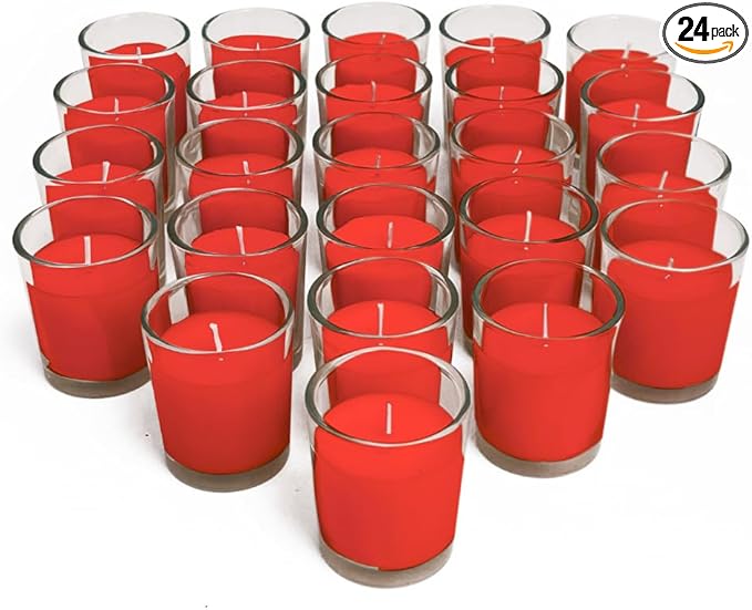 Simply Soson Apple Spiced Fall Scented Votive Candles, Bulk Set of 24 Red Cinnamon Candle, Apple Cinnamon Scented Candles for Fall Candles, Christmas, Xmas Candle Gifts for Women and Men