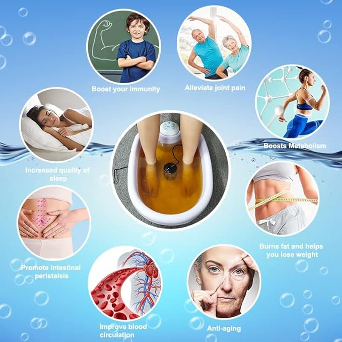 Ionic Foot Bath Detox Machine, Portable Pedicure Spa Bath Massager, Feet Soaking Tub for Home, Personal Relaxation & Cleanse Bio-Energizer, Includes 2 Arrays, 1 Acupoint Massage Roller & 2 Sea Salts